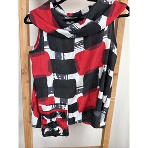 NWT Shana Multicolor Black & Red Geometric Print Cowl Neck Top #1119 Size XS